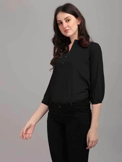 Shivansh Creation Women Black Solid Georgette Shirt Style Top XL
