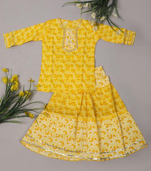 Spack Jetrtow Baby Girls Cotton Jaipuri Print Top/Kurti and Printed Lehnga/Skirt Set (S16_5-6 Y)