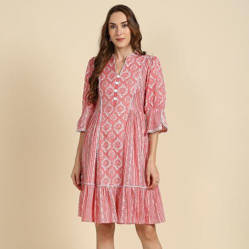 Madhuram Women Short Western Dresses Style with Floral Printed and Regluar Frock Style Fully Stitched Short Dress