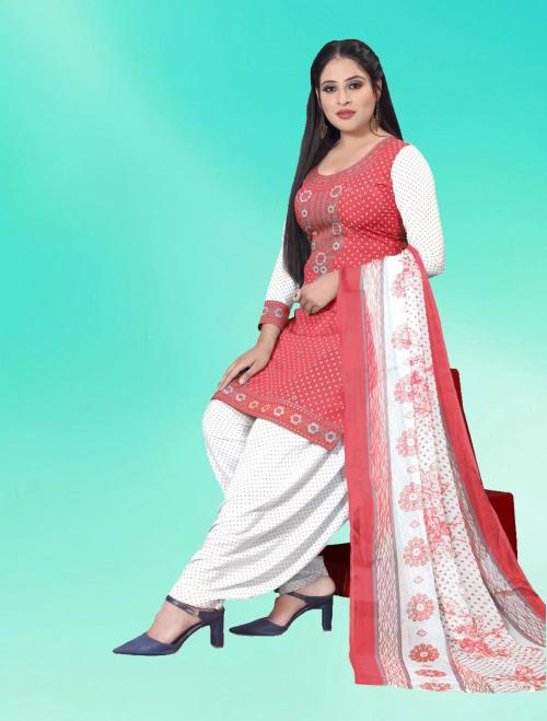 Iris Women Pink, White Crepe Floral Print, Printed, Geometric Print Unstitched Salwar Suit Material - Idm