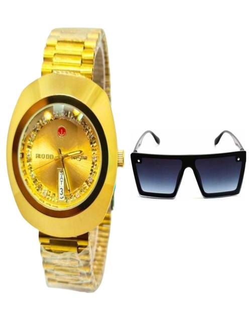 Muskan Watches Daimond Collection Stylish Design Day and Date Display Analog Watch with 1 Sunglass for Men
