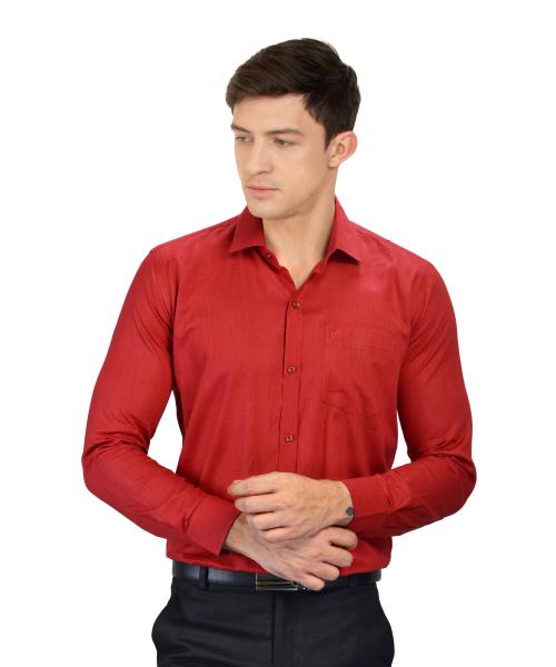 Genius Shirts 100% Cotton Solid Formal Full Sleeve Shirt for Men (44, Red)