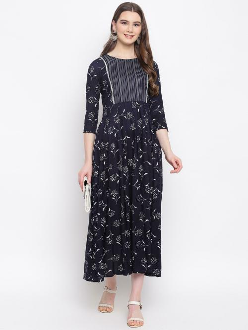 Stylum Women Dark Blue Floral Rayon Kurta