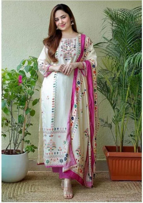 Valentino Trend Women Viscose Rayon Kurta Pant Dupatta Set Pink M