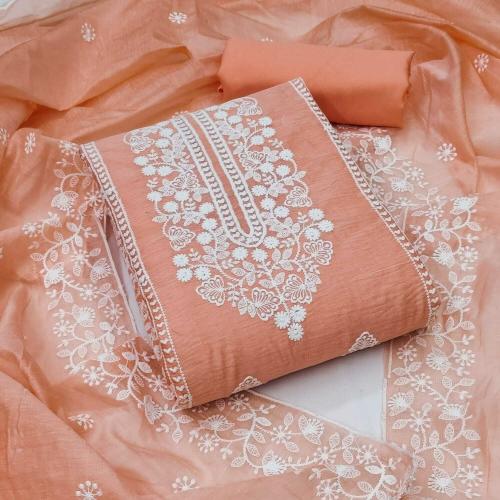 Pandadi Saree Womens Chanderi Silk Salwar Suit Dress Material (Orange)