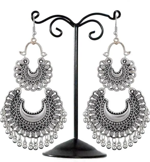 Darsha Collections Black Silver Plated German Silver Silver Chandbali Earring (Girls And Women)
