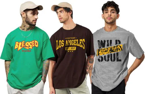 LEOTUDE Oversized Cotton Blend Half Sleeve Men's T-Shirts Combo (Pack of 3)