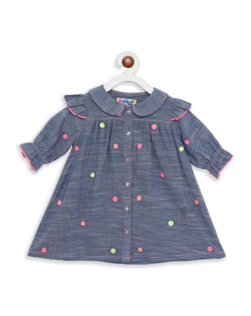 Nautinati Girls Dress Blue Embroidered Cotton Pack Of 1