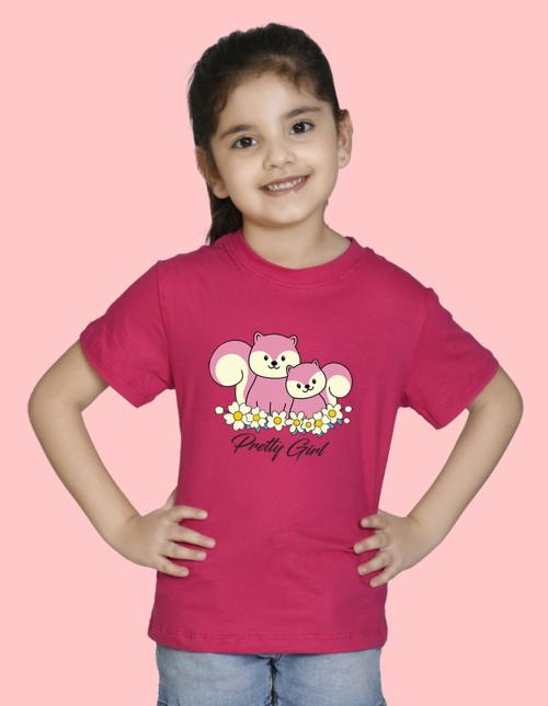 NUSYL Girls Half Sleeves Pink Pretty girl printed T-shirt