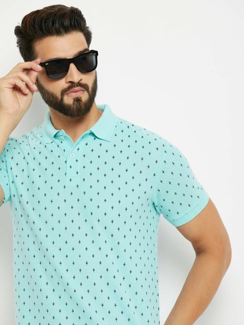 GET GOLF Men Light Blue Printed Cotton Blend Polo Neck T-Shirt - C-1007-Aqua (Xl)