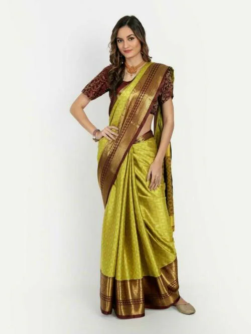JUHI COLLECTION Anupama Woven Design Cotton Silk Saree for Women (Lime)