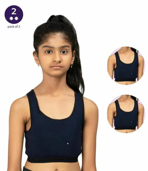 Adira | Sports Bra For Girls | Beginners Bra | Flat Padding For Nipple Coverage | Full Support Racer Back | Confidence For Sports | Soft Modal | Pack Of 2 | Navy Blue | L