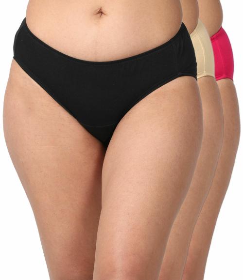 Adira | Leak Proof Panties In India | Made With Hi-Tech Soft Cotton Crotch | Dry & Hygienic Everyday Discharge | Leakproof & Breathable | Full Coverage | Pack Of 3 | Black, Skin & Dark Pink | S