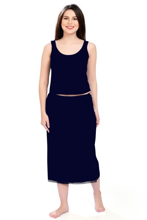 mybody Women Cotton regular 3/4 Slip maxi Skirt - Ankle Length petticoat- Navy-Ankle length (XL)