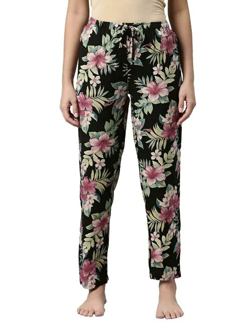 GO COLORS Store Women Black Printed Viscose Pants