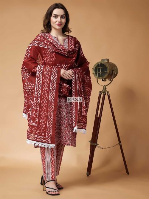 RASA Angrakha Style Kurti With Pant and Dupatta.(Size-M)