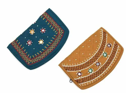 SriAog Handicrafts Lady Purse for Women Stylish Combo Pack Pocket Purse Girls Cotton Ladies Clutches Wallets for Women (Mini 6.5 Inch Rama Green - Mustard Yellow )