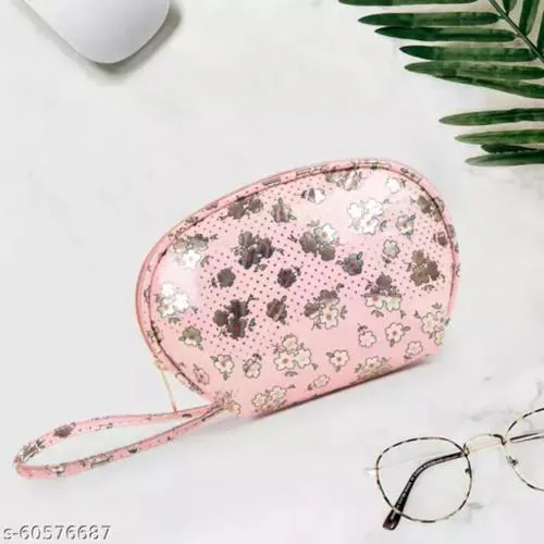 QNS Stylish Trendy Travel Printed Cosmetic Makeup Pouch For Women-Pink