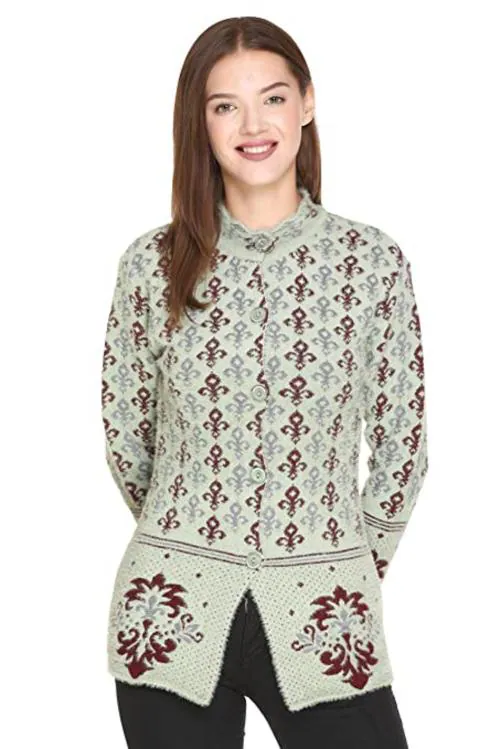 Godfrey Women Light Green Faux Fur Banded Collar Sweater - XL