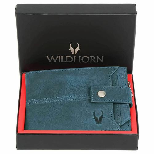 WildHorn Top Grain Leather Wallet for Men | Ultra Strong Stitching | Handcrafted | RFID Blocking | Zip Wallet with 9 Card Slots | 2 ID Slots (Blue Hunter)