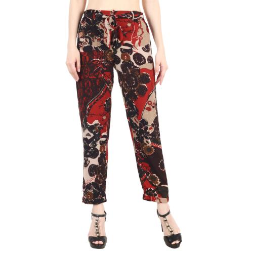 Popwings Brown Multicolor Print Mid Rise Solid Casual Women Palazzo ! Coffee Delta Printed Lightweight Trouser for Women