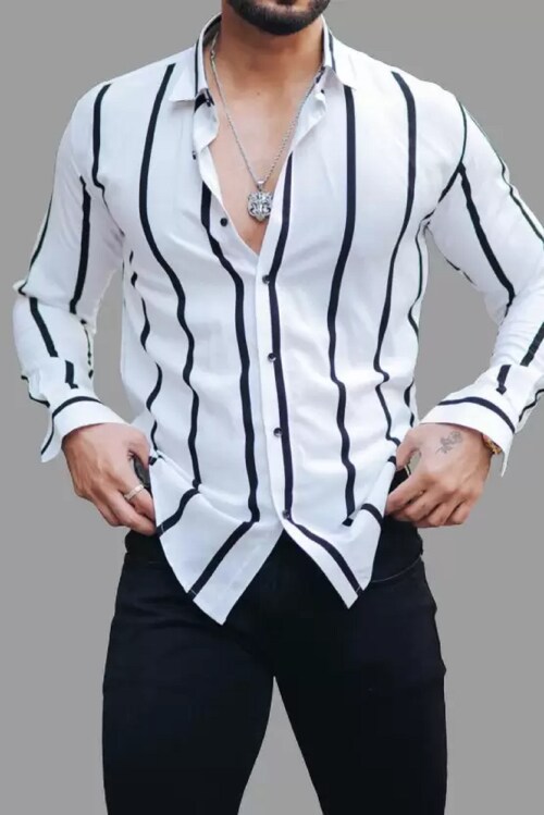 Buy MARMICFAB Men Slim Fit Striped Spread Collar Formal Shirt SizeL