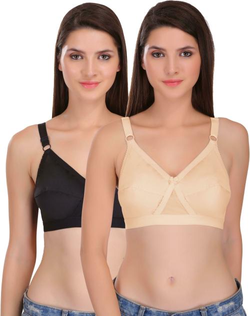 Featherline Women Multicolor Solid Polycotton Pack of 2 Minimiser Bra (42B)