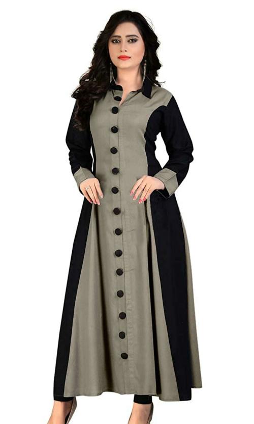 Any Kids Women Grey Solid Rayon A-Line Kurti