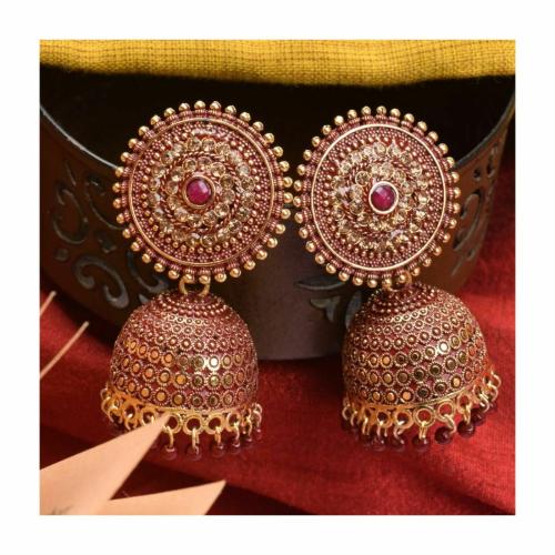 Antico Bollywood style ethnic Maroon Color Oxidized Jhumka Earrings for Women and Girls