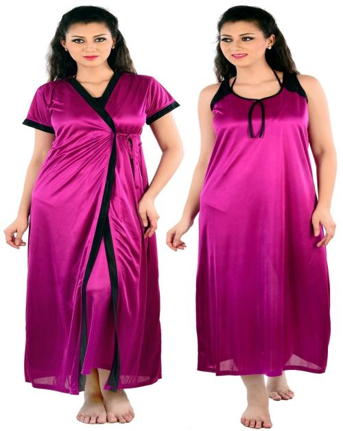 Women's Night Dress and Nighties Pink Satin Nightwear 2pc Robe & Nighty Set