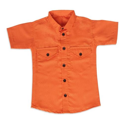 Zoonic Kids Solid Cotton Blend Casual Shirt Half Sleeve With All Kid's Year Size:8Years-9Years (Orange)