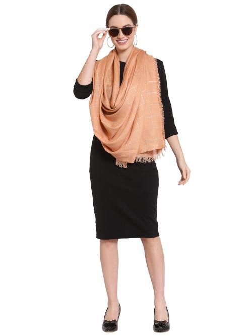 Anekaant Coral & Silver Checkered Woven Design Viscose Stole (190 x 100 cm)