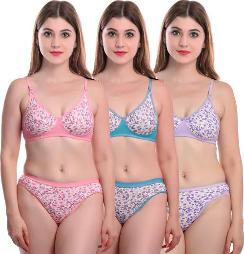 Buy In-Curve -Women Cotton Bra Panty Set for Lingerie Set ( Pack of 3 ) (  Color : Pink,Blue,Purple ) Online at Best Prices in India - JioMart.