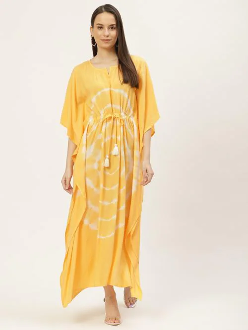 Maae aTTire Women Mustard Tie-Dye Kaftan.Size L