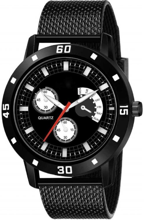 Blue Pearl Analog Black Dial Black Strap Watch For Men