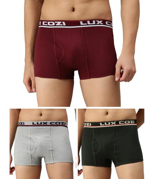 Lux Cozi Bigshot Men's Assorted Solid Cotton Pack of 3 Semi Long Trunks