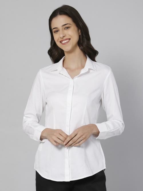 Cantabil Women White Spread Collar Full Sleeves Formal Shirts