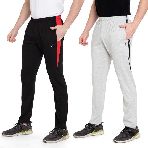 ZEFFIT Men Grey & Black Solid Cotton Blend Pack of 2 Track Pants