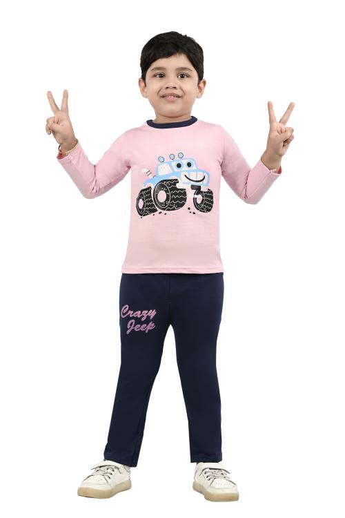NEW GEN UNISEX PINK 100% COTTON PACK OF 1 FULL SLEEVE T-SHIRT & PANT