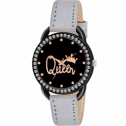 KIROH Analogue Queen Designer Dial Leather Strap Watch for girls and women(Grey)