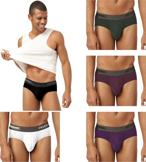 FREECULTR Men's Pot Black, Seaweed Green, Sangria Wine, Trippy Violet, Cloud White Solid Pure Modal Briefs