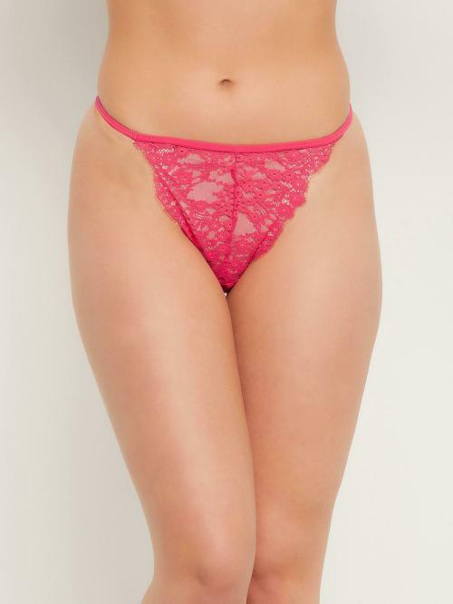 Clovia Red Solid Lace Single G-String Panty