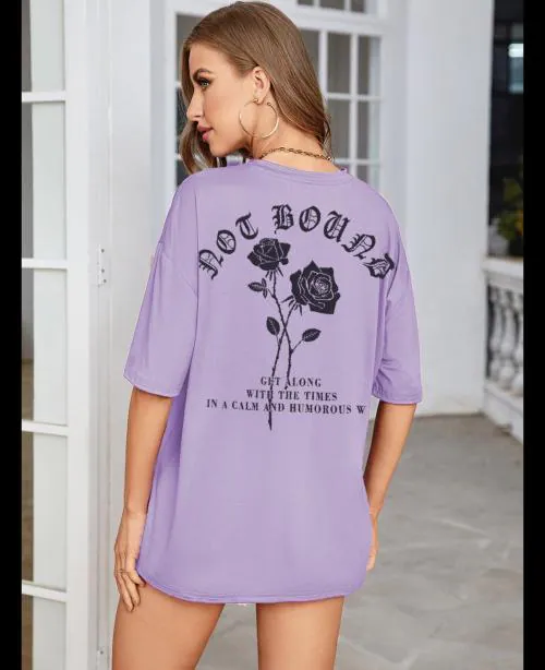 Women Light Purple Oversized Printed T-shirt