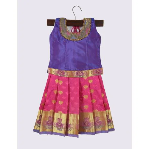 Shivangi Girls Art Silk Pattu Pavadai Dark Pink And Blue_1 Year
