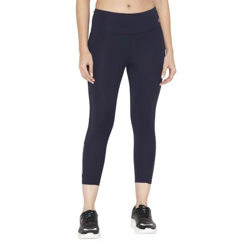 BODYACTIVE Women's Polyester Spandex Navy Capri Yoga Pants with Pocket Essential High Waisted for Workout