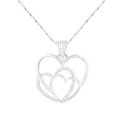Tia Silver Soul 925 Sterling Silver | A Fancy Silver Passionate Love Chain Pendant / The Lovers Hearts Silver Pendant With Cubic Zirconia Sterling Silver For Womens And Girls (Pack Of 1, Silver, Chain Pendant CP008)