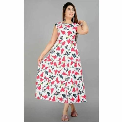 VOXXY INTERNATIONAL Women's Cotton Fashions, Flare and FIT Cotton Round Neck Katha Gown (Pink Color and S Size)