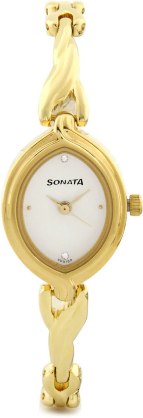 Sonata Free Size White Dial Gold Strap Analog Watch For Women - (8109YM01)