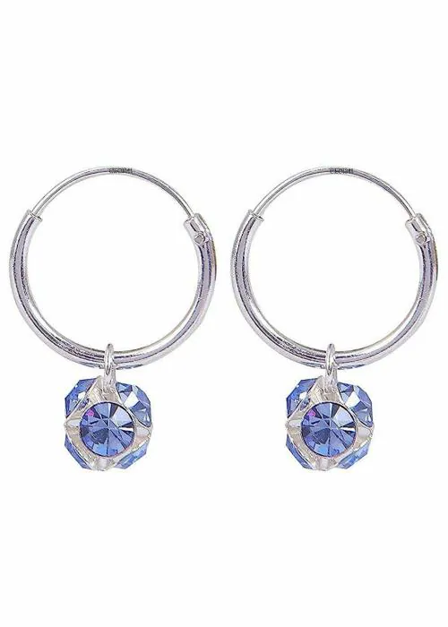 Eloish Pure Sterling Silver Small Bali Earrings for Kids-Teenagers. Blue Disco Ball Bali.