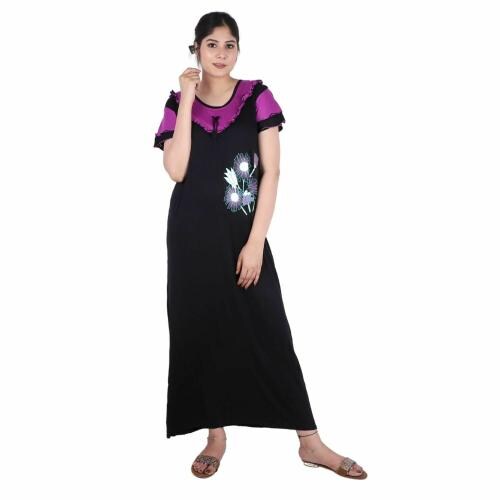 Spenca Women Modal Cotton Printed Multicolor Room Nighty Gown